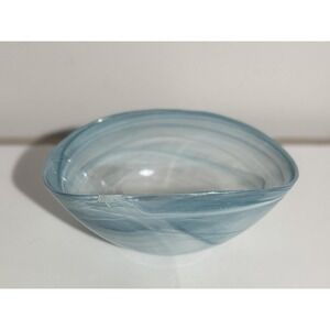 Spanish Eco Blue and White‎ Swirl Hand Blown Art Glass Bowl 7"